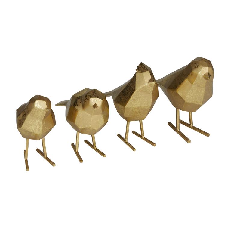 Gold Polystone Contemporary Birds Sculpture, Set of 4 6", 5", 6", 6"H