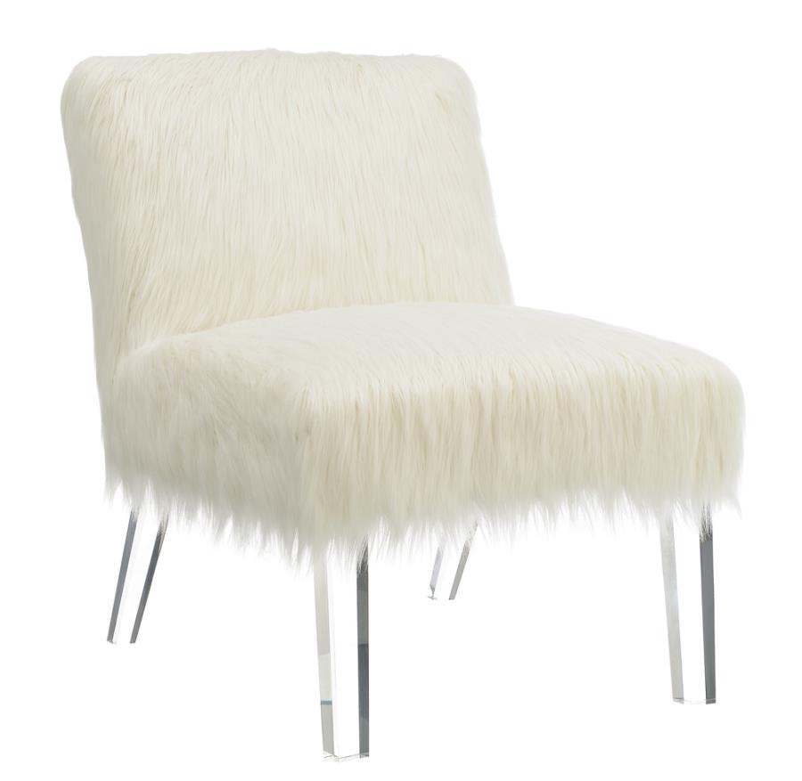 Sillón individual FAUX FUR con patas de acrílico, blanco