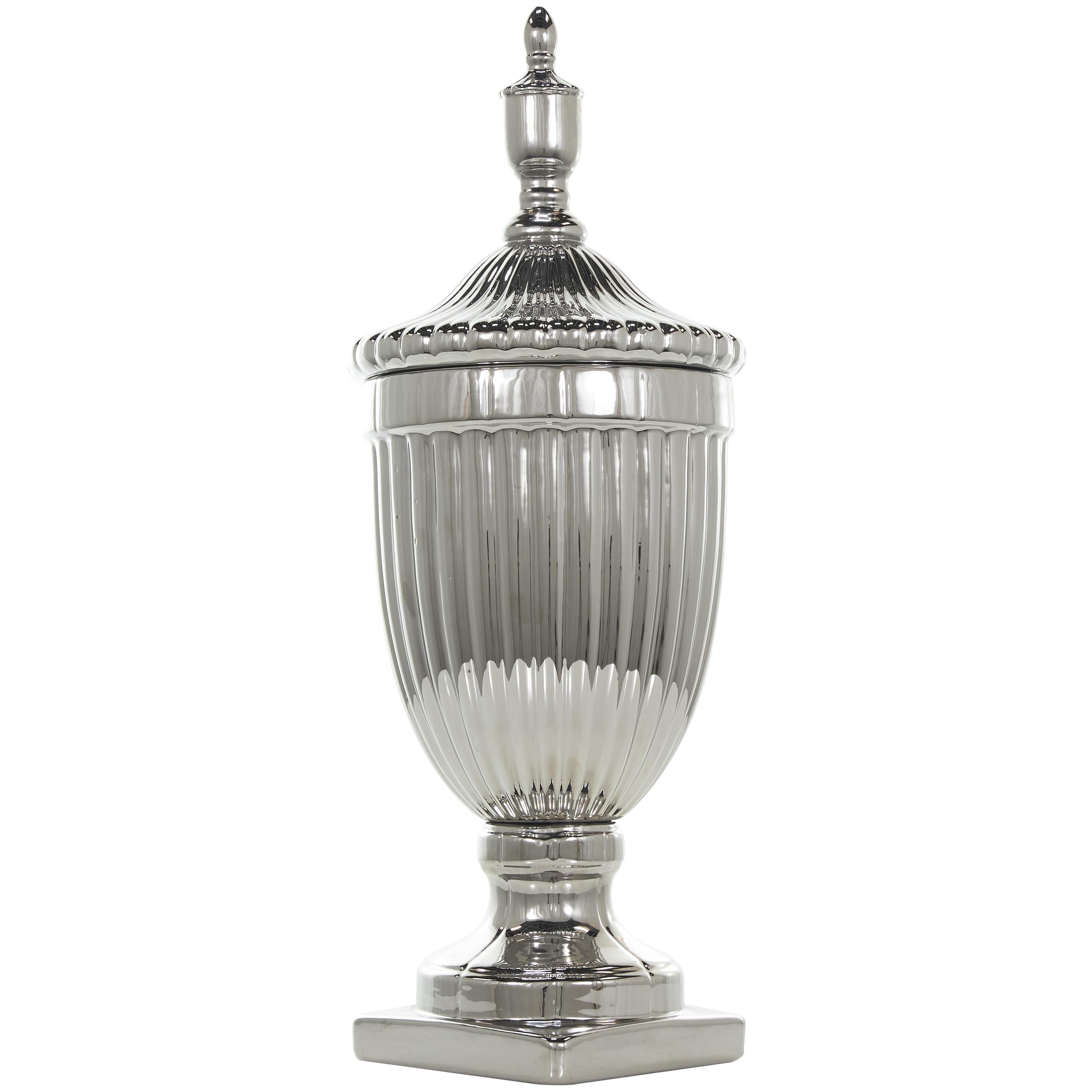 Urna Plateada Acanalada tapa Finial 25"