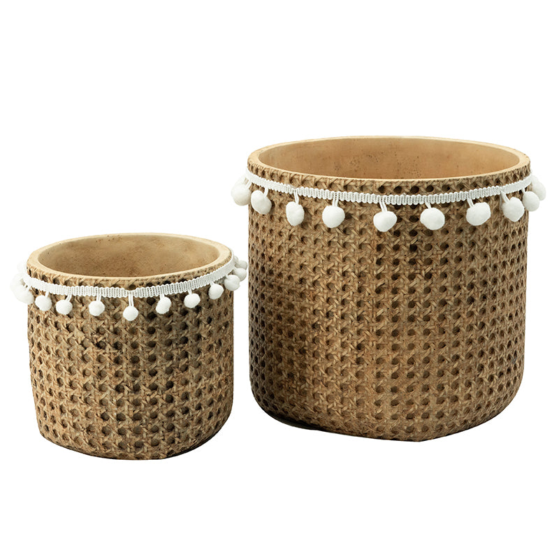 MACETAS 2PZ RATAN/TASSEL CEMEN