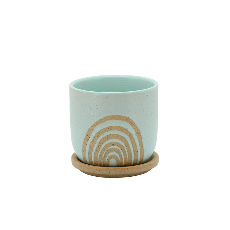 MACETA CERÁMICA ARCO CON PLATILLO/ 6" MENTA