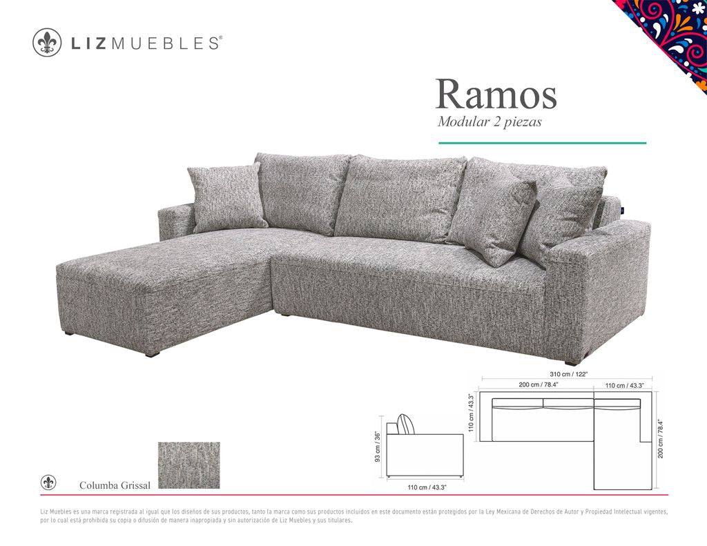 Sala Seccional RAMOS 2 pzs Chaise Izquierdo Columba Grissal