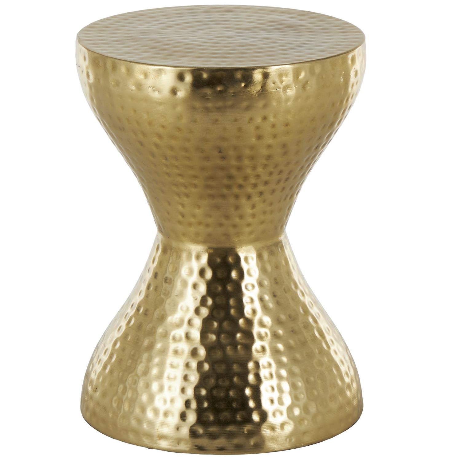 Gold Metal Hammered Accent Table with Hourglass Shape,