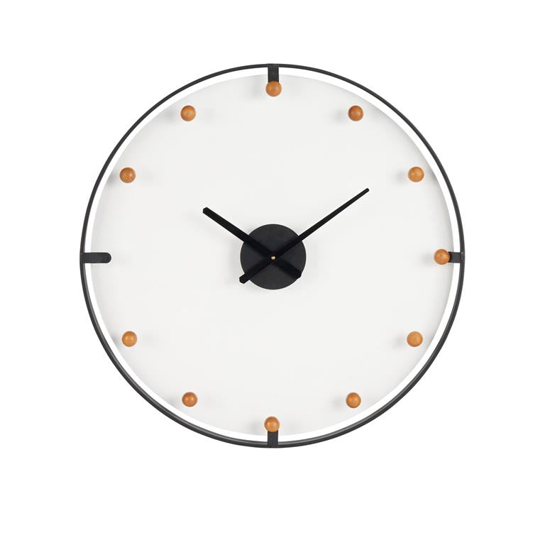 Black Metal Wall Clock with Acrylic Face and Ball Accents