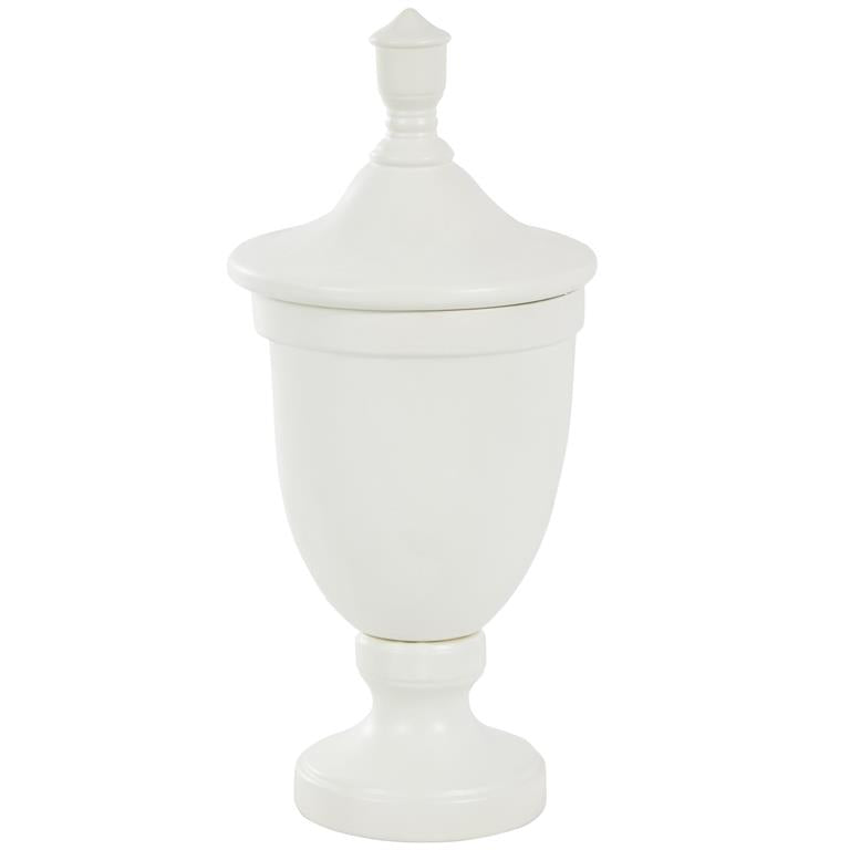 White Ceramic Fluted Urn Shaped Decorative Jar W/Lid