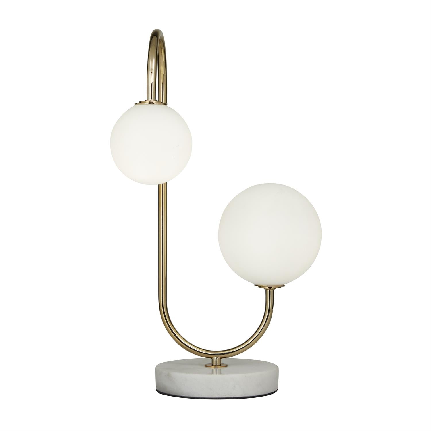 Gold Metal Orb 2 Light Table Lamp with Marble Base