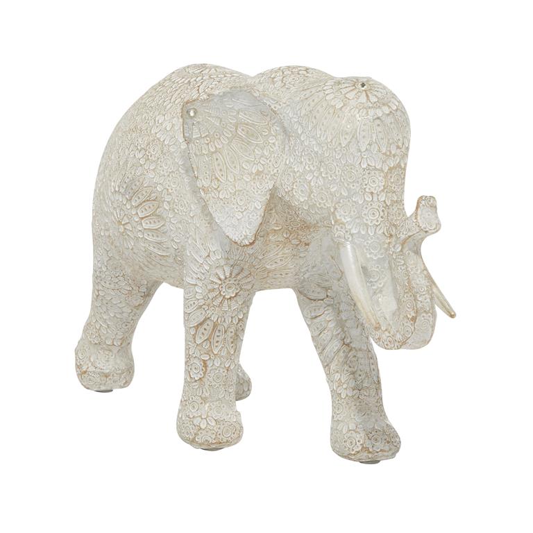 ELEFANTE ESCULTURA5" x 14" x 9" WHT  POLYSTONE