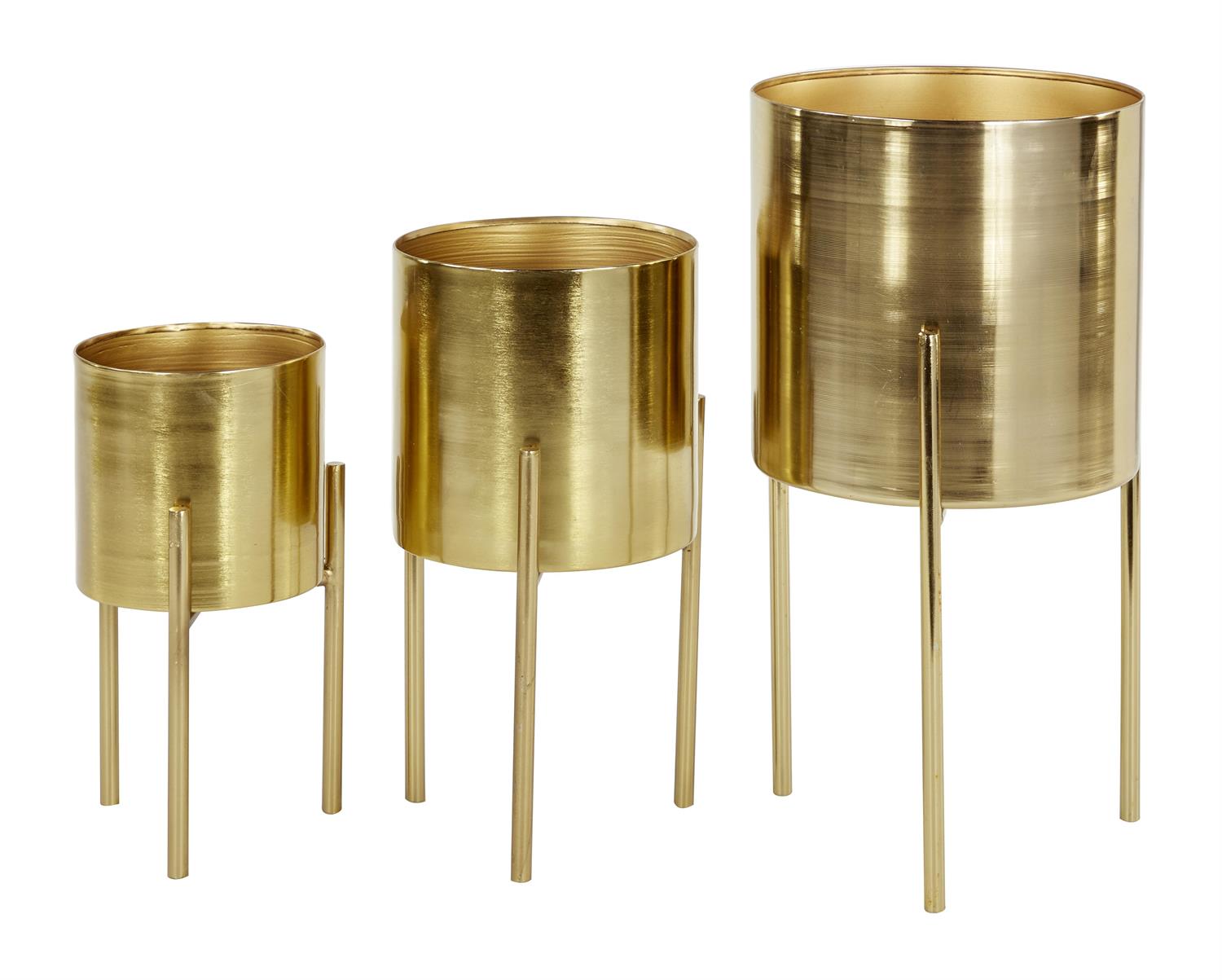 Gold Metal Planter with Removable Stand, Set of 3