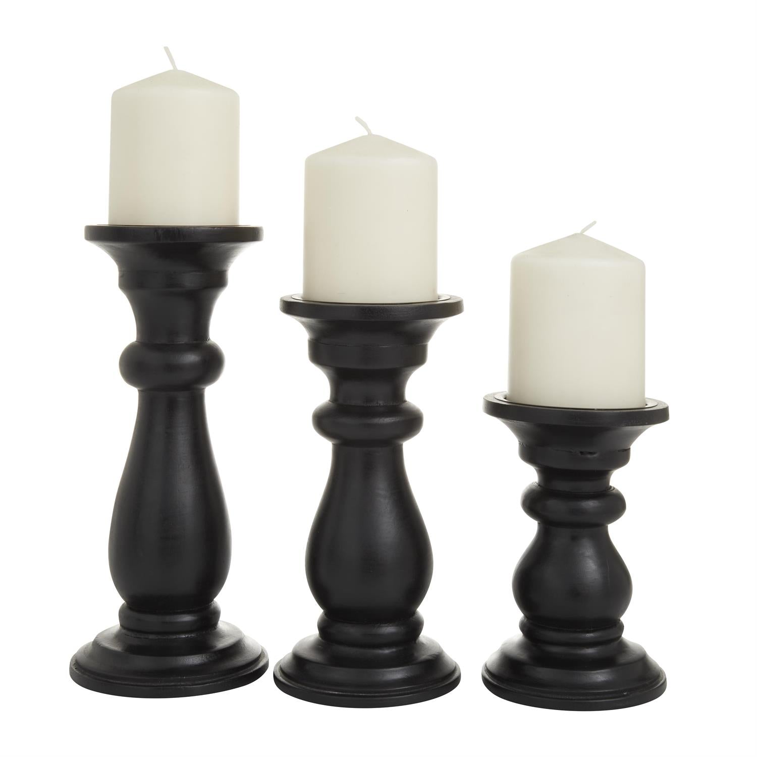 Porta Velas Pilar 3Pz Negras Mad Mango 10", 8", 6"H