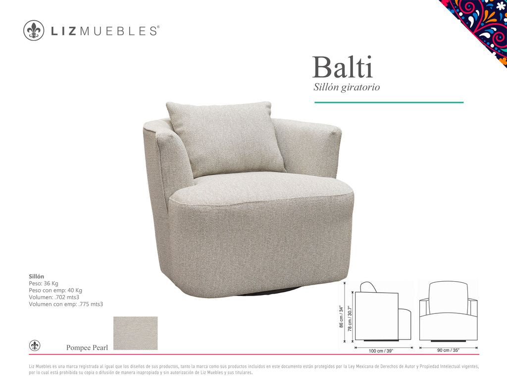 Sillón individual BALTI, pompee pearl