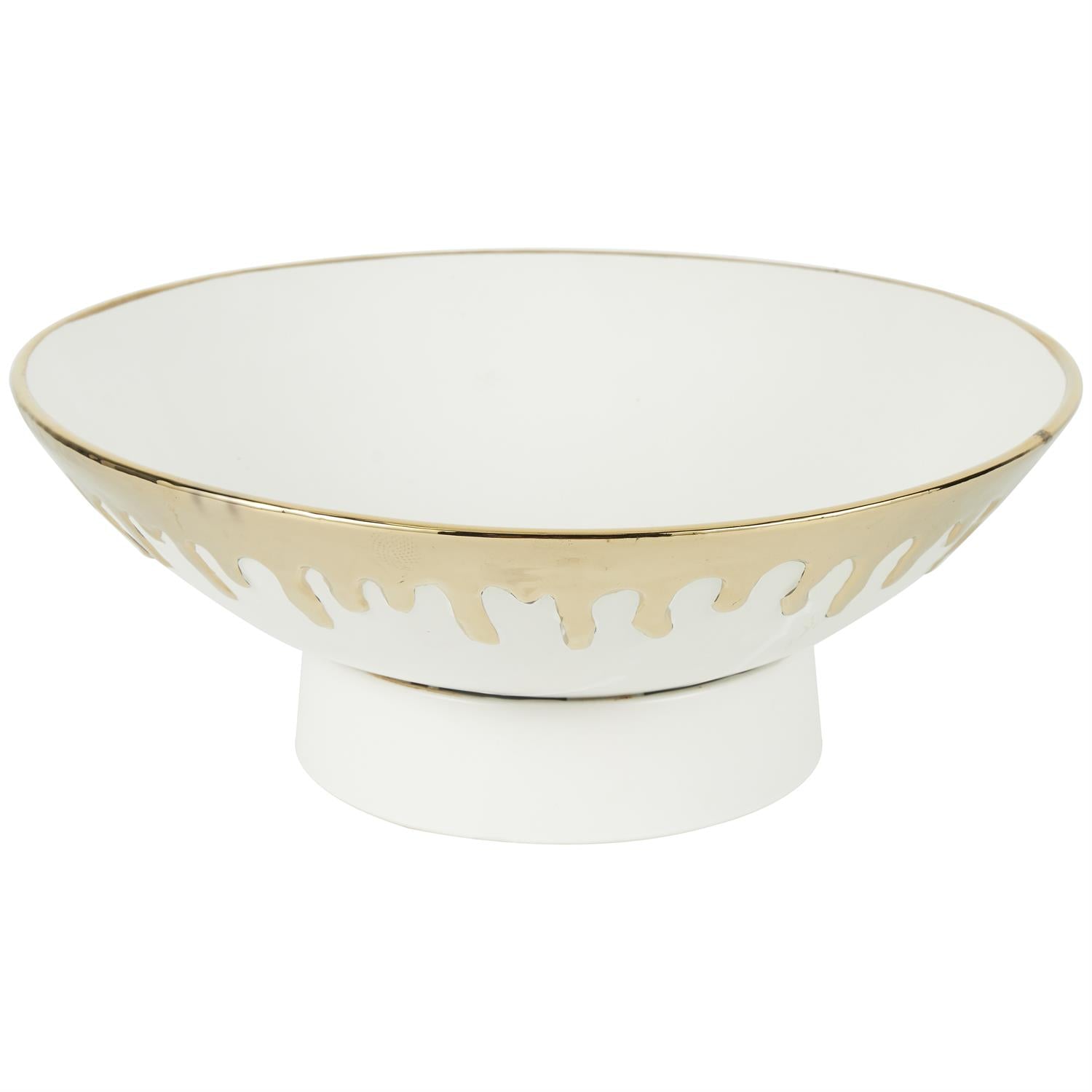 White Ceramic Decorative Bowl with Abstract Gold Melting Drips