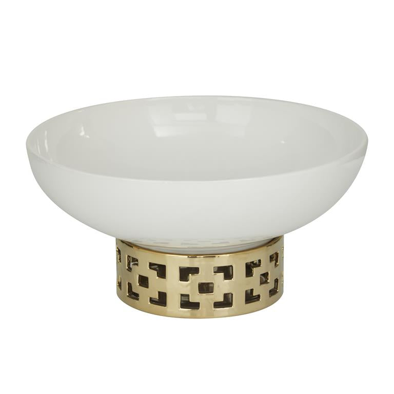 Bowl Blanco Base Geometrica Dorada