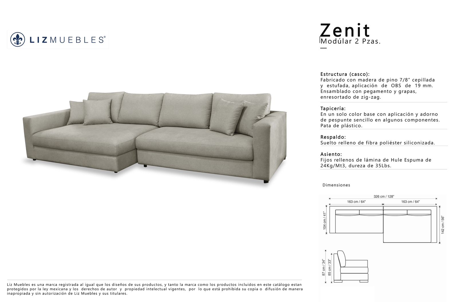 ZENIT SOFA-CHAISE DERECHO 2 pzs Dicosta Linen