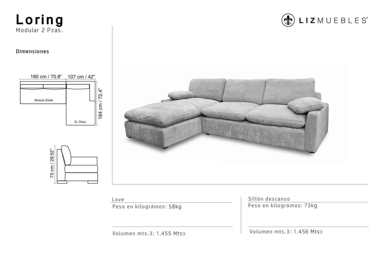 LORING SOFA-CHAISE IZQUIERDO 2 pzs Avenger Dolphin