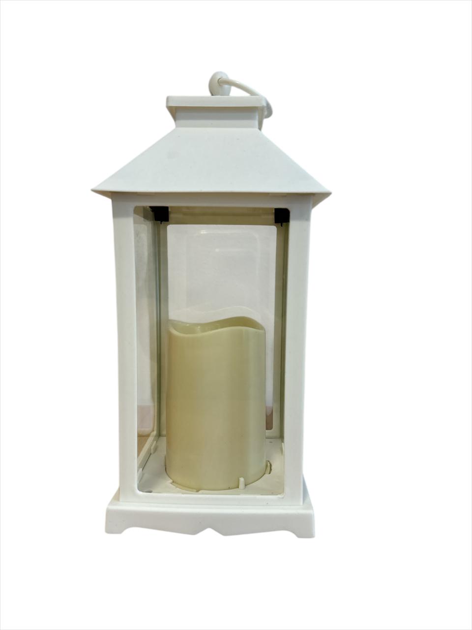 FAROL CON VELA LISO 33CM BLANCO