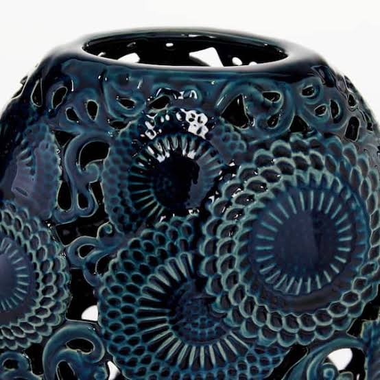 Jarron Azul Floral Cut Out Ceramica