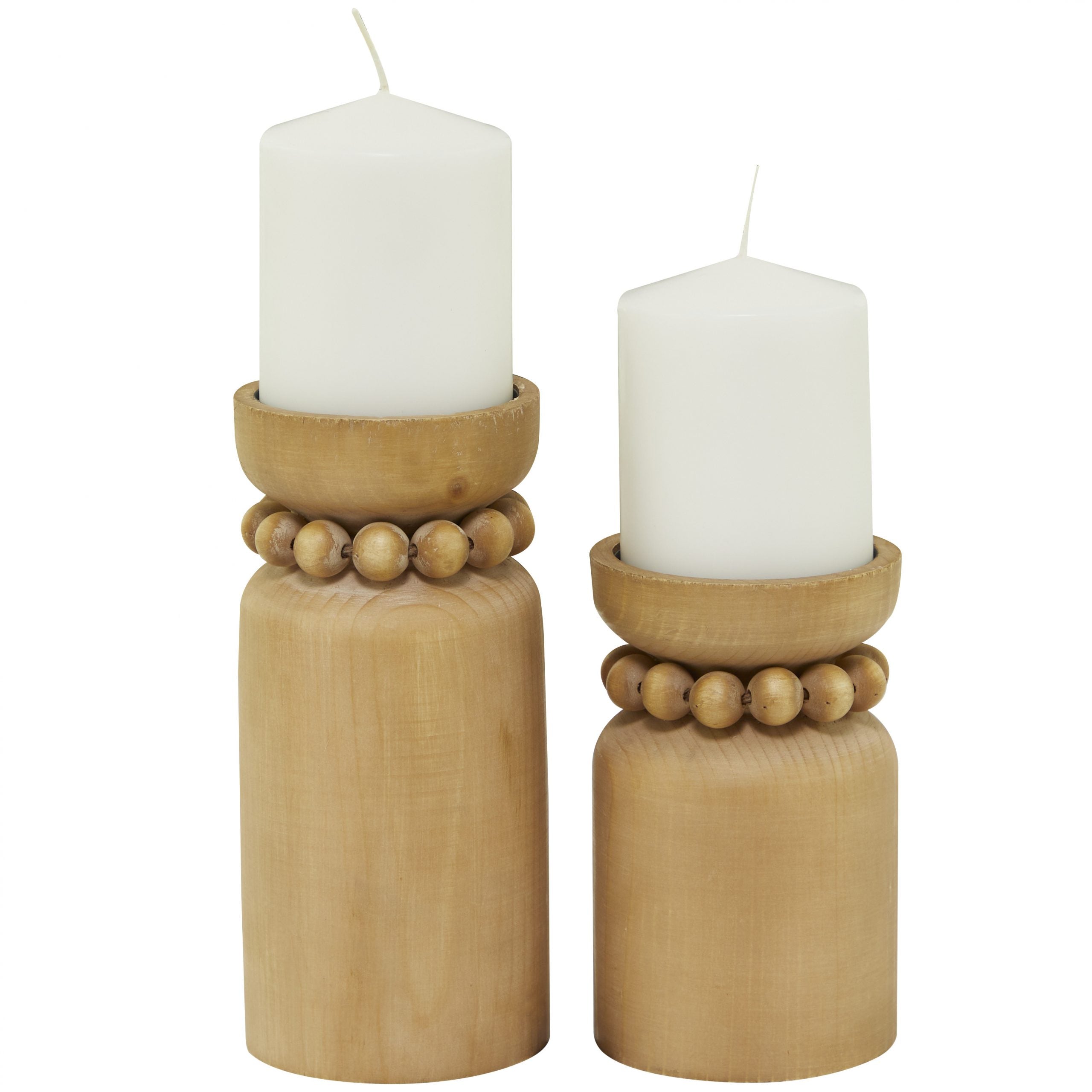 Porta Velas 2Pz Madera Clara 8", 6"H