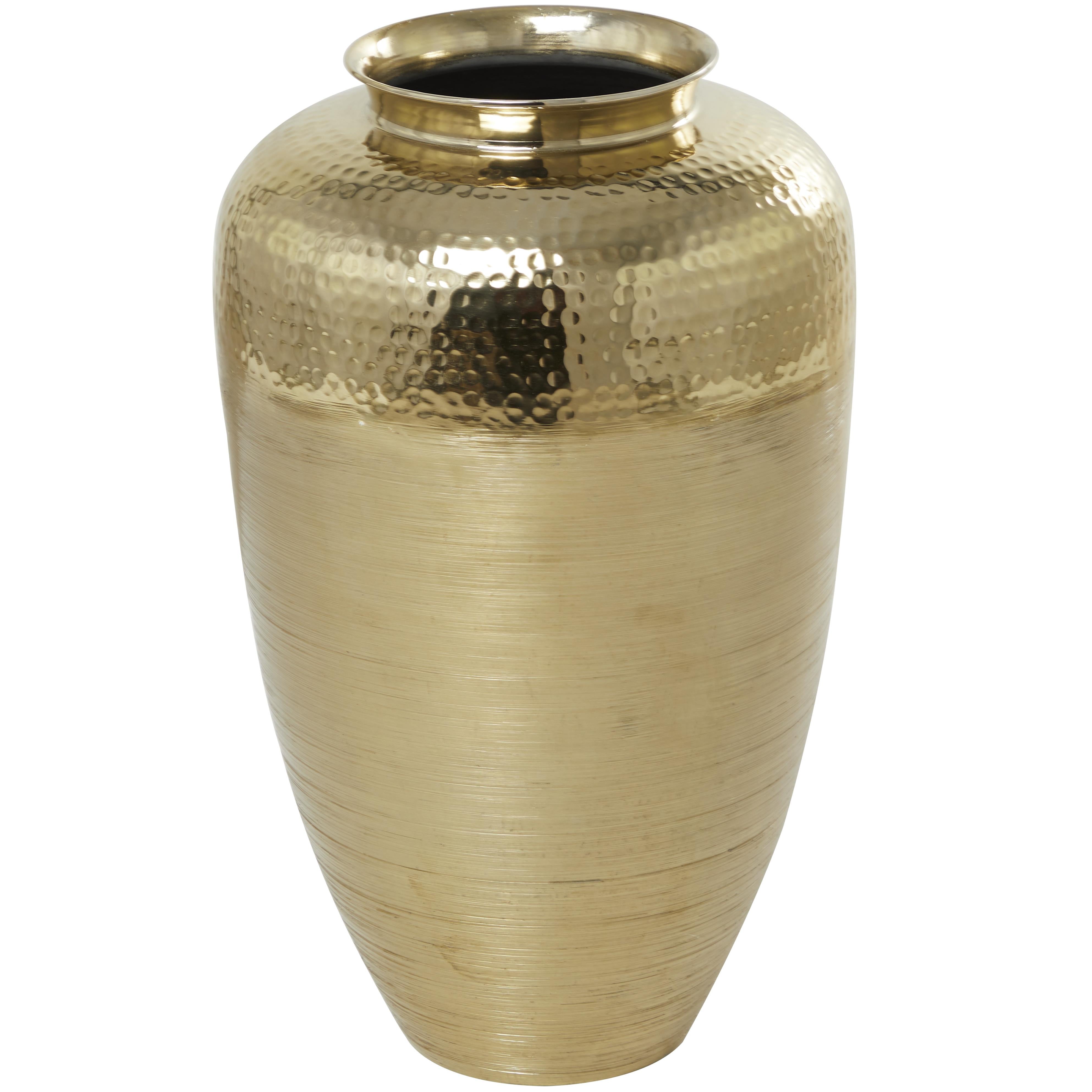 Gold Aluminum Brushed Vase with Hammered Top, 12"X12"X20"