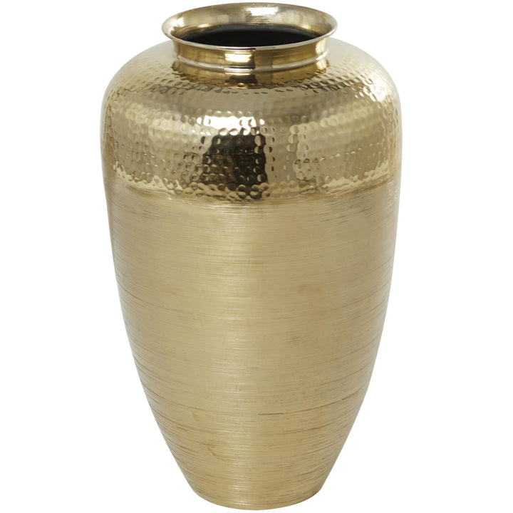 Gold Aluminum Brushed Vase with Hammered Top, 12