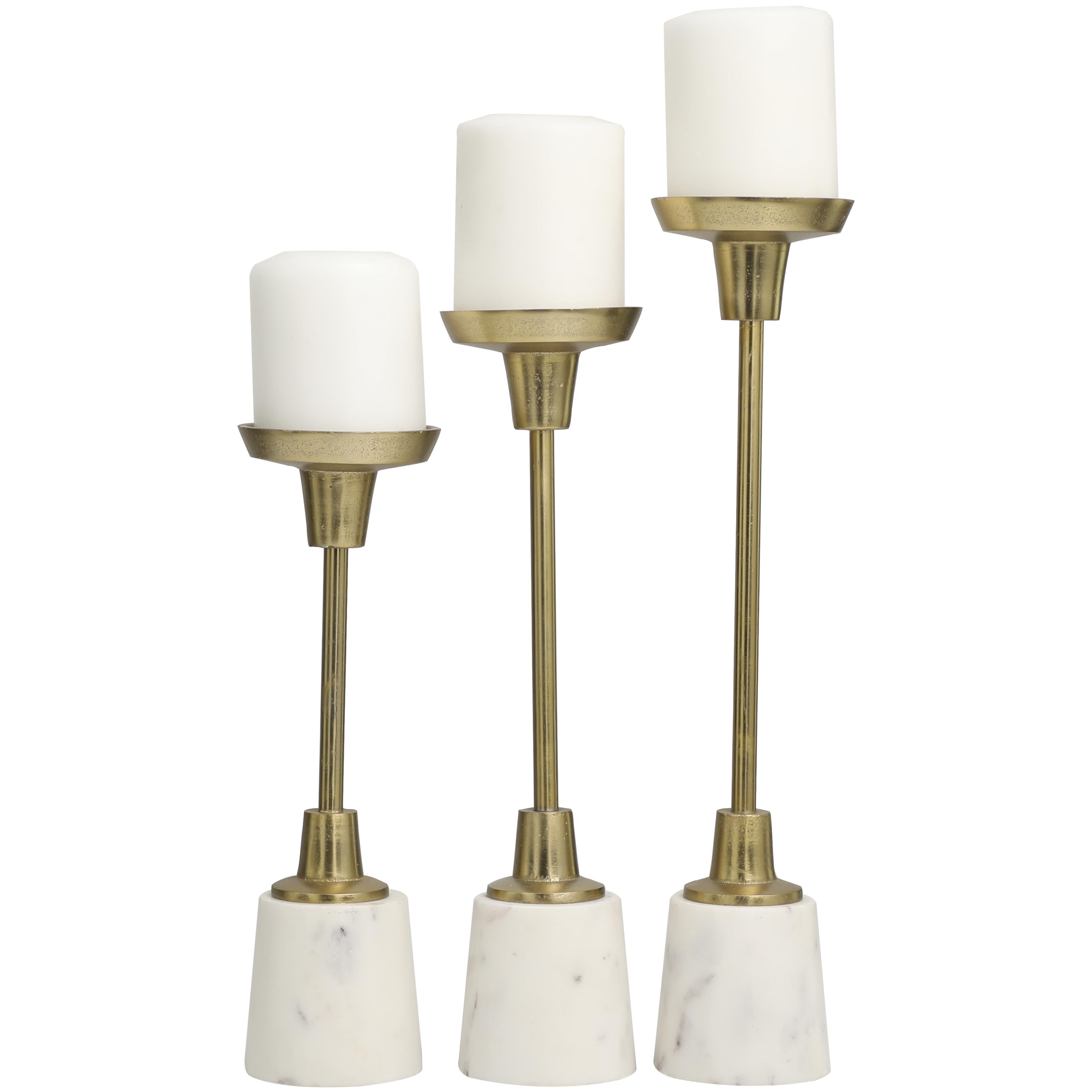 ALUM MBL CANDLE HOLDER WHITE S/3 15, 13, 11H