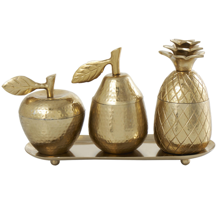 Gold Aluminum Fruit Sculpture with Matching Leaf Tray,