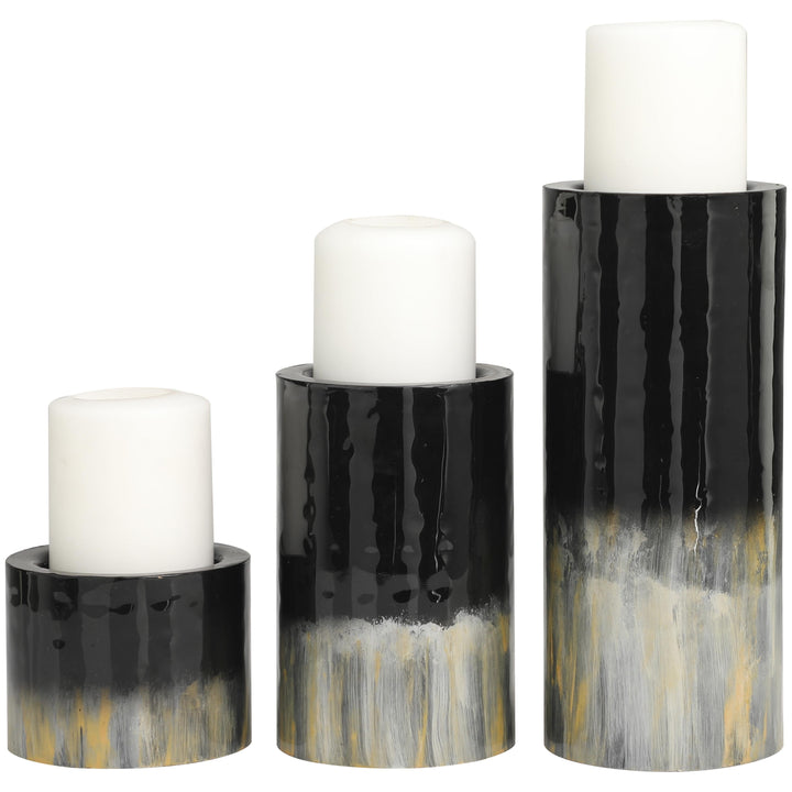 Black Metal Colorblock Candle Holder with Gold and S