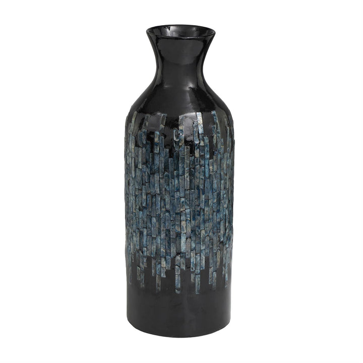 Black Capiz Shell Handmade Vase with Blue Ombre Design, 7x7x20