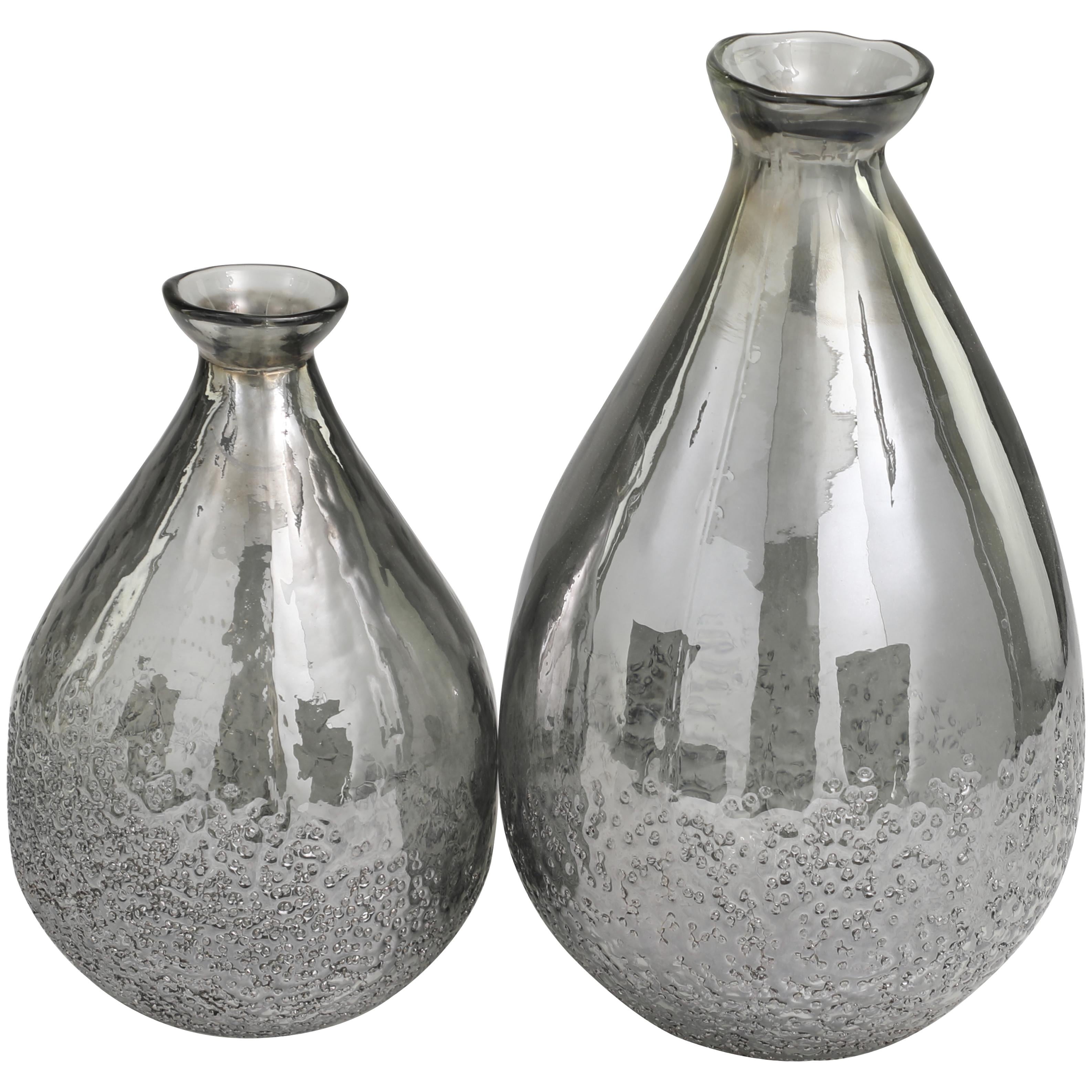 GRAY GLASS TEXTURED TEARDROP VASE