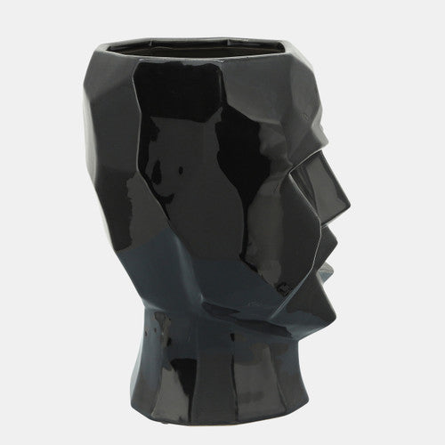 CERAMIC, 12" FACE VASE, BLACK