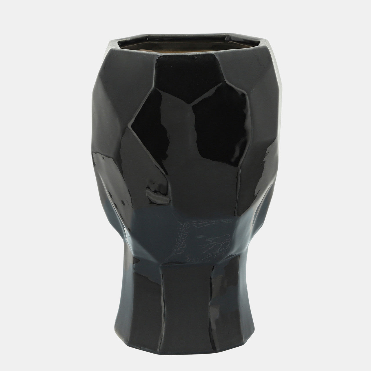 CERAMIC, 12" FACE VASE, BLACK