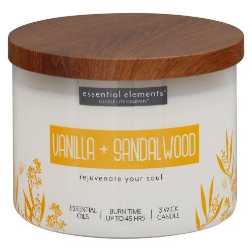 14.75oz. ESS ELEM Vanilla & Sandalwood, 3 Pabilos