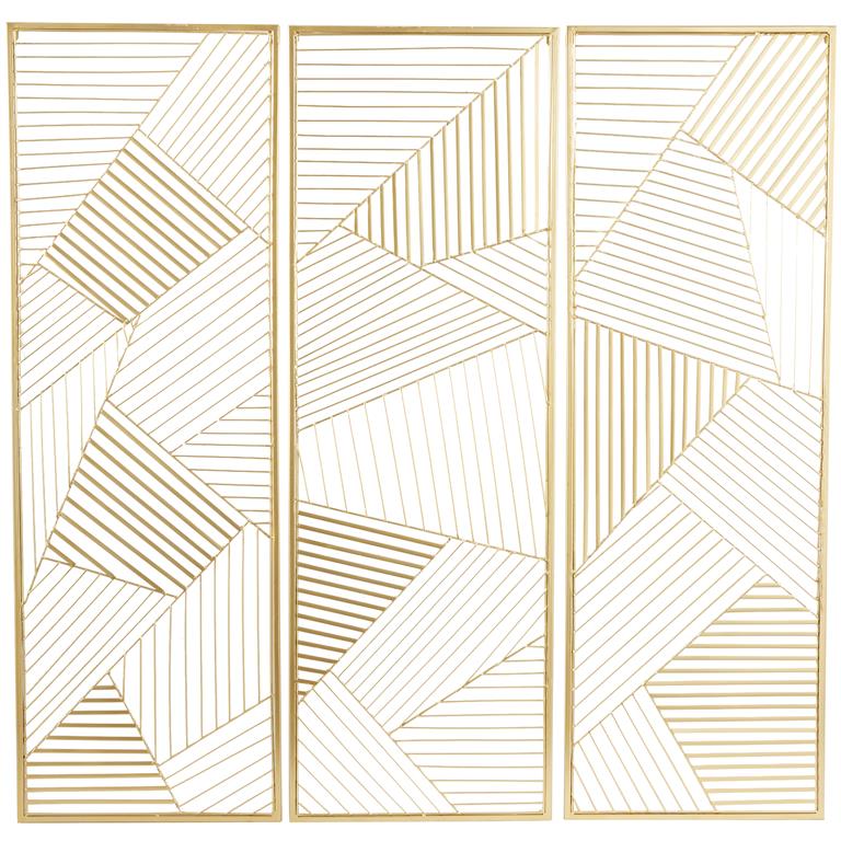 Gold Metal Geometric Wall Decor Set of 3 16"Wx48"H