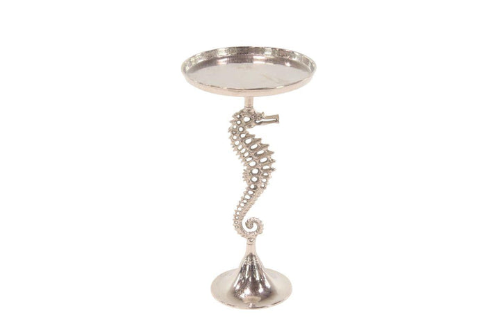 Silver Aluminum Sea Horse Pedestal Accent Table with