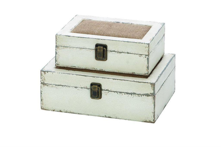 White Wood Box with Hinged Lid, Set of 2 10