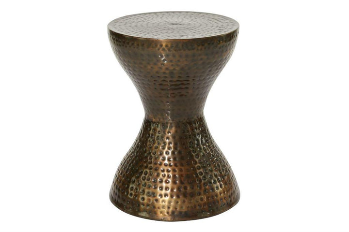 Bronze Metal Hammered Accent Table with Hourglass Shape 14