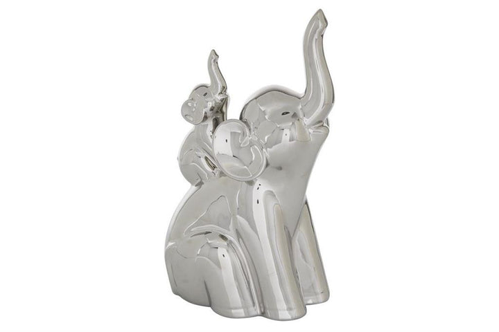 Silver Porcelain Glam Elephant Sculpture, 5