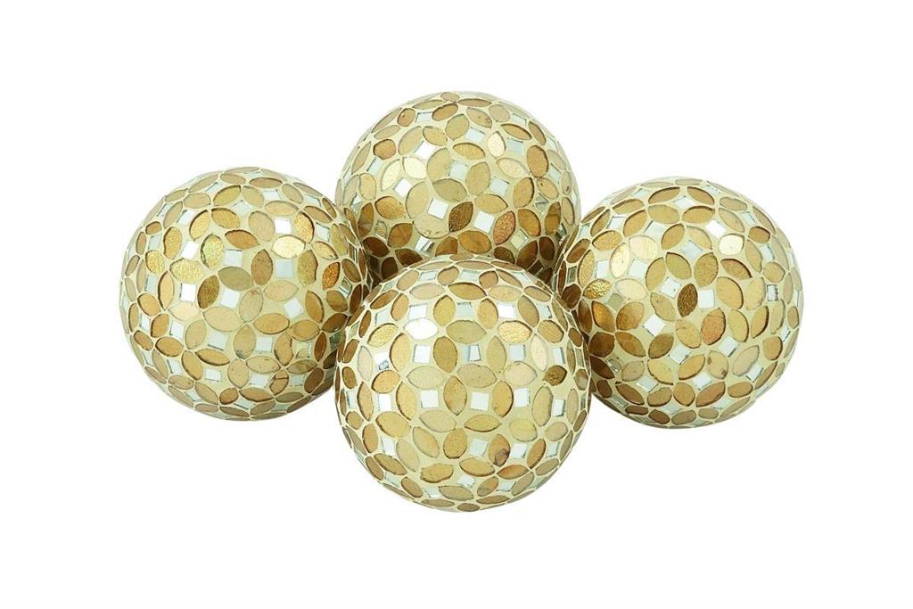 Gold Glass Handmade Mosaic Orbs & Vase Filler, Set of 4 4"D