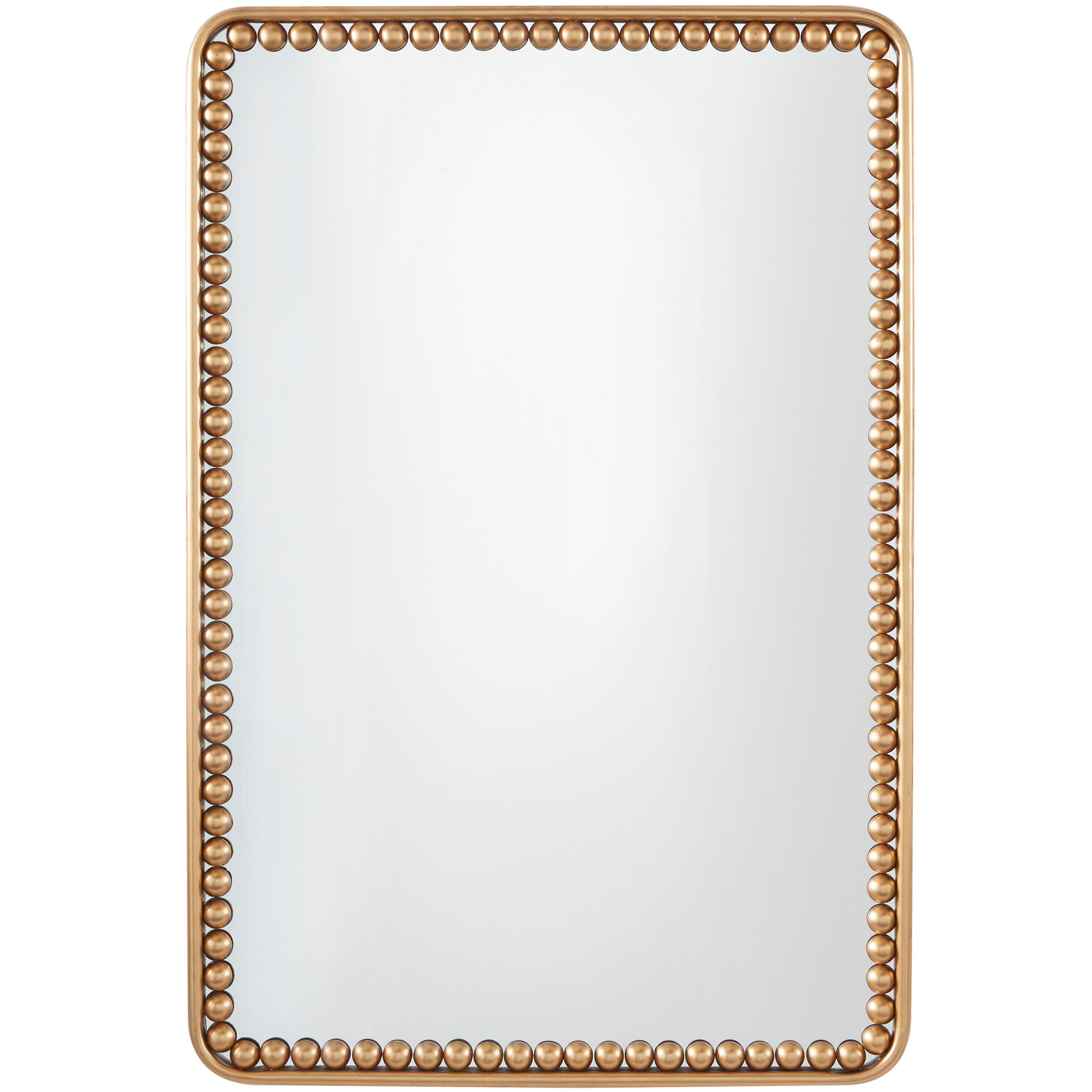 GOLD METAL WALL MIRROR WITH BEADED DETAILING, 24" X 2" X 36