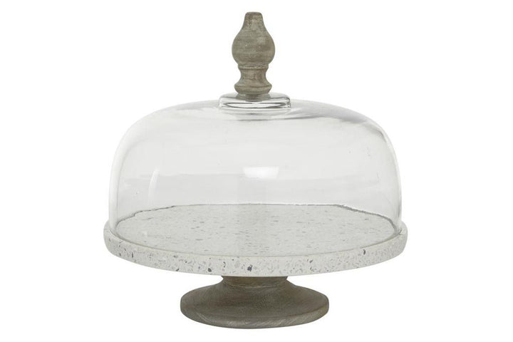 White Glass and Metal Contemporary Cake Stand with Cloche 12x12x12