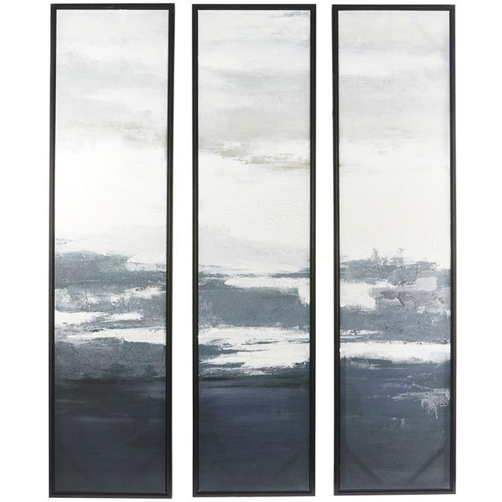 Dark Blue Canvas Landscape Framed Wall Art with Black F 3 piezas