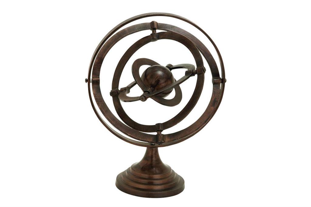 Copper Aluminum Compass Armillary Globe, 12" x 11" x 15"