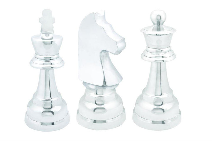 Silver Aluminum Traditional Chess Pieces Sculpture, Set of 3 4