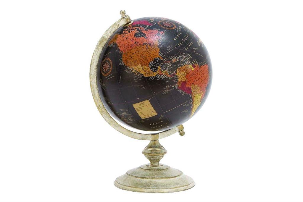 Black Metal Globe, 13" x 12" x 18"