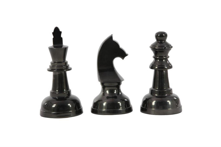 CosmoLiving by Cosmopolitan Dark Grey Aluminum Traditional Chess Pieces Sculpture, Set of 3 9