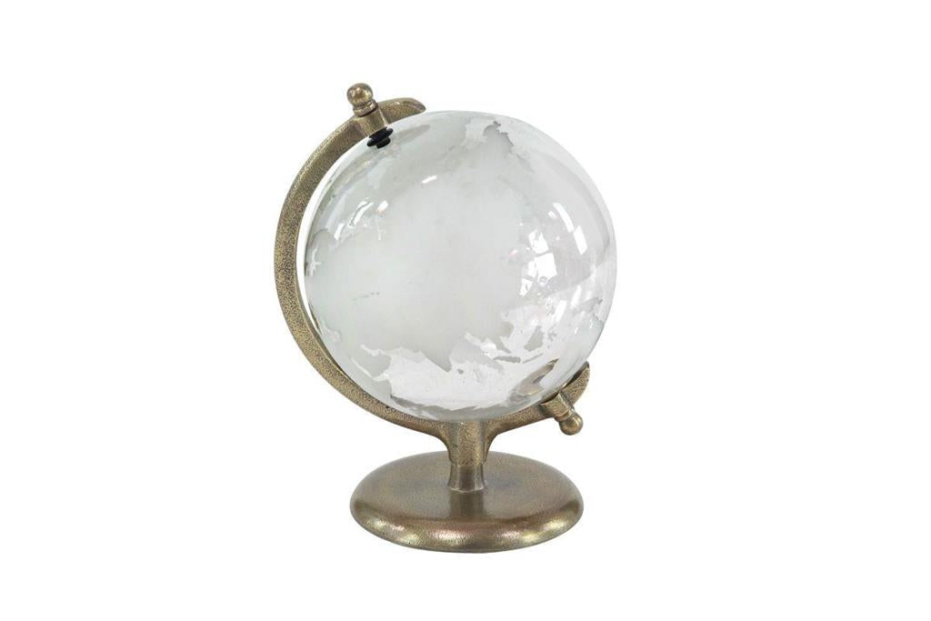 White Aluminum Globe with Flat Base, 9" x 8" x 12"