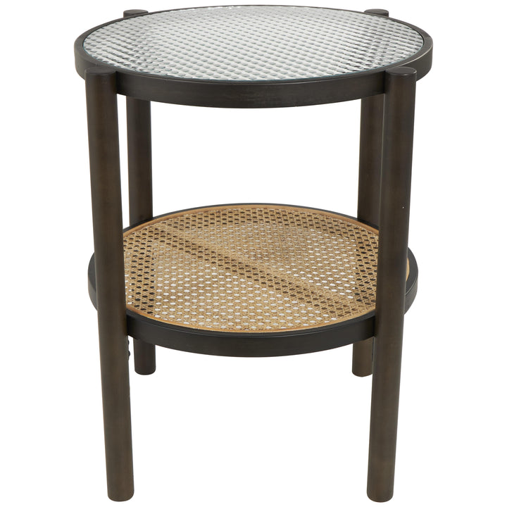 Brown Rattan Accent Table with Pressed Tempered Glass 19X19X24