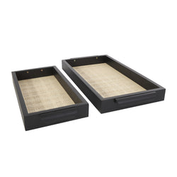 Black Wooden Tray with Light Brown Woven Interiors and