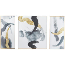 CosmoLiving by Cosmopolitan White Porcelain Abstract Framed Wall Art with Gold Aluminum Frame, Set of 3 32", 16", 16"W
