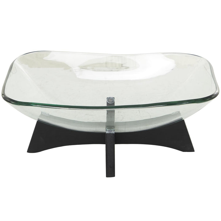 Clear Glass Kitchen Serving Bowl with Black Wooden