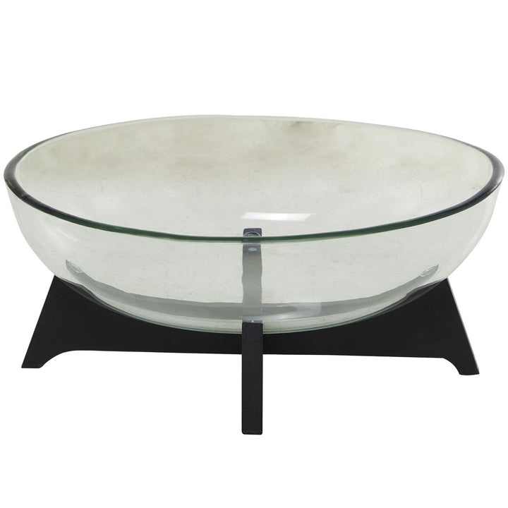 Clear Glass Kitchen Serving Bowl with Black Wooden B